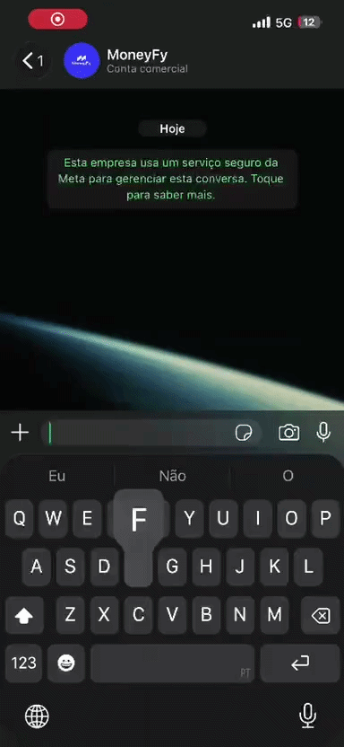 Demo de conversa no WhatsApp com MoneyFy